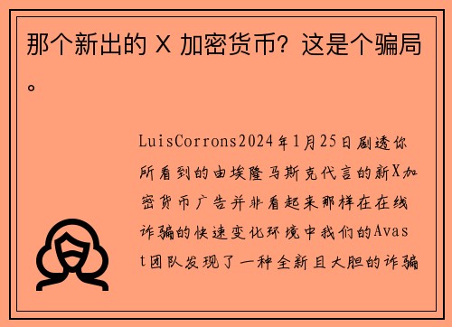 那个新出的 X 加密货币？这是个骗局。