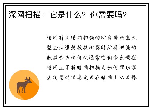 深网扫描：它是什么？你需要吗？
